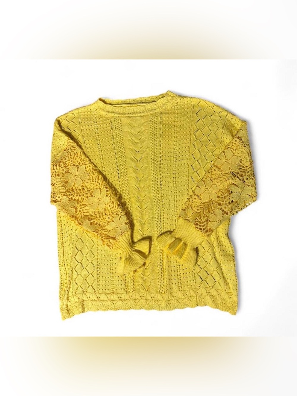 L Yellow sweater with lace detailing #crochet #lace